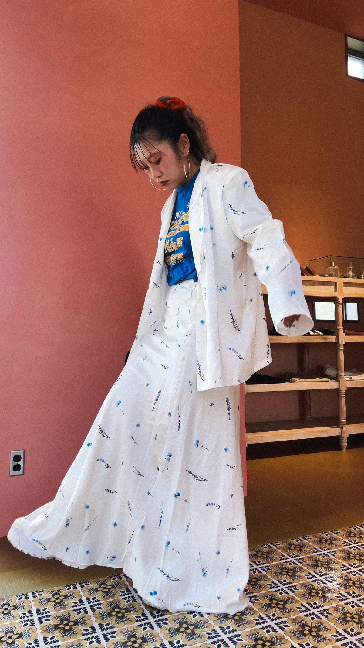 Floral Satin Jacket & Skirt Set