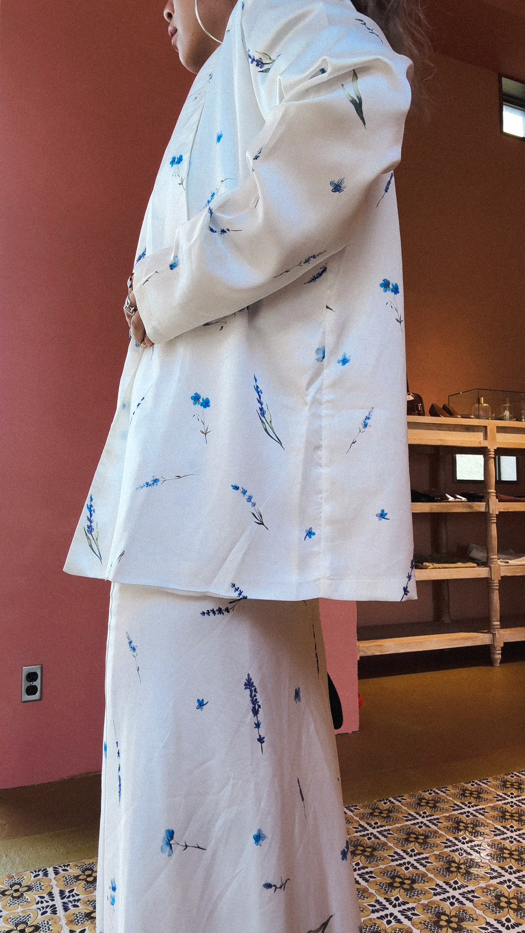 Floral Satin Jacket & Skirt Set