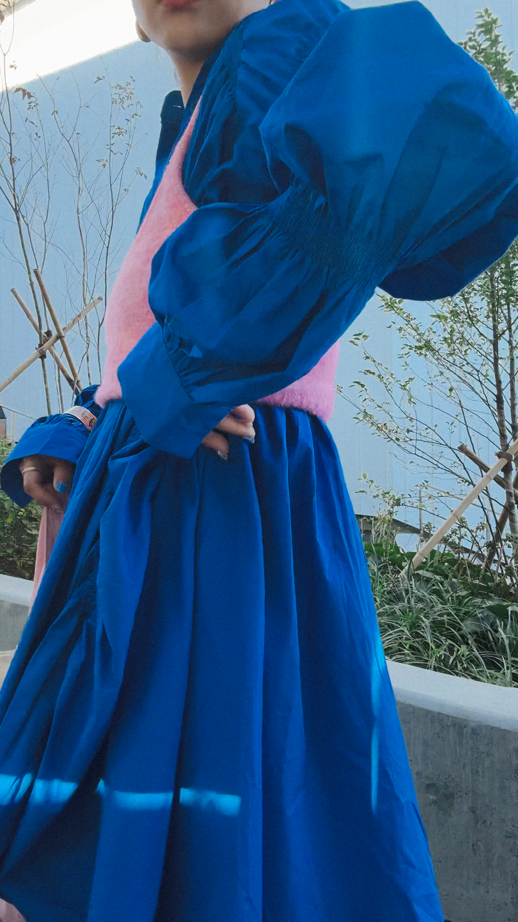 アシンメトリーシャーリング シャツドレス