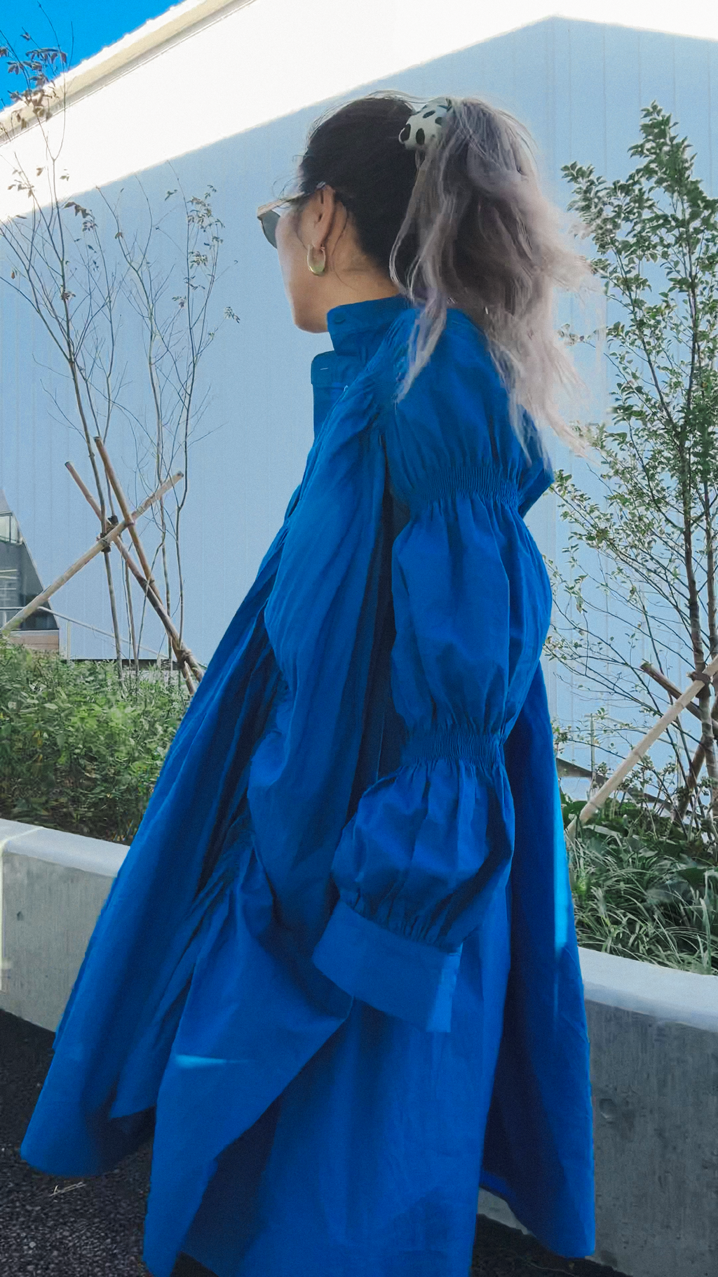 アシンメトリーシャーリング シャツドレス
